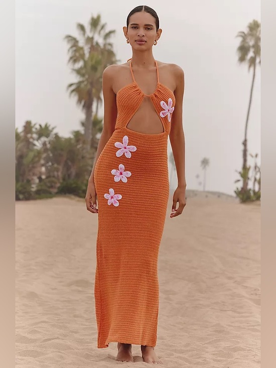 Capittana Dresses & Skirts - Anthropologie Capittana Pippa Cut Out Halter Maxi Dress XS Small Orange Floral